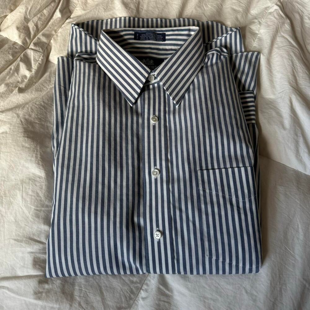 Stafford Vintage blue white striped button down shirt sz XL broadcloth academia - Picture 7 of 7